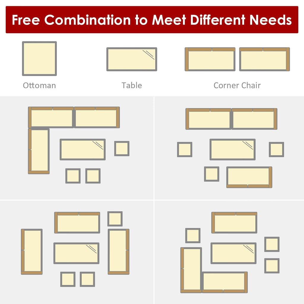 Costway 7 PCS Patio Rattan Dining Set Sectional Sofa Couch Ottoman - See Details