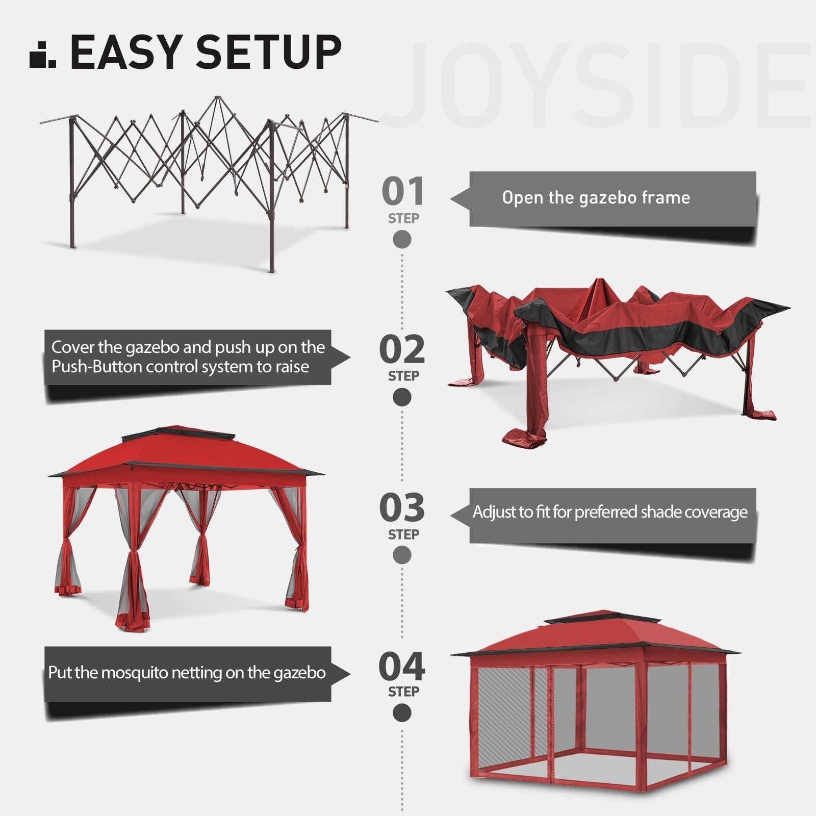 Cozywor 11 ft. x 11 ft. Pop-Up Steel Gazebo with Mosquito Netting