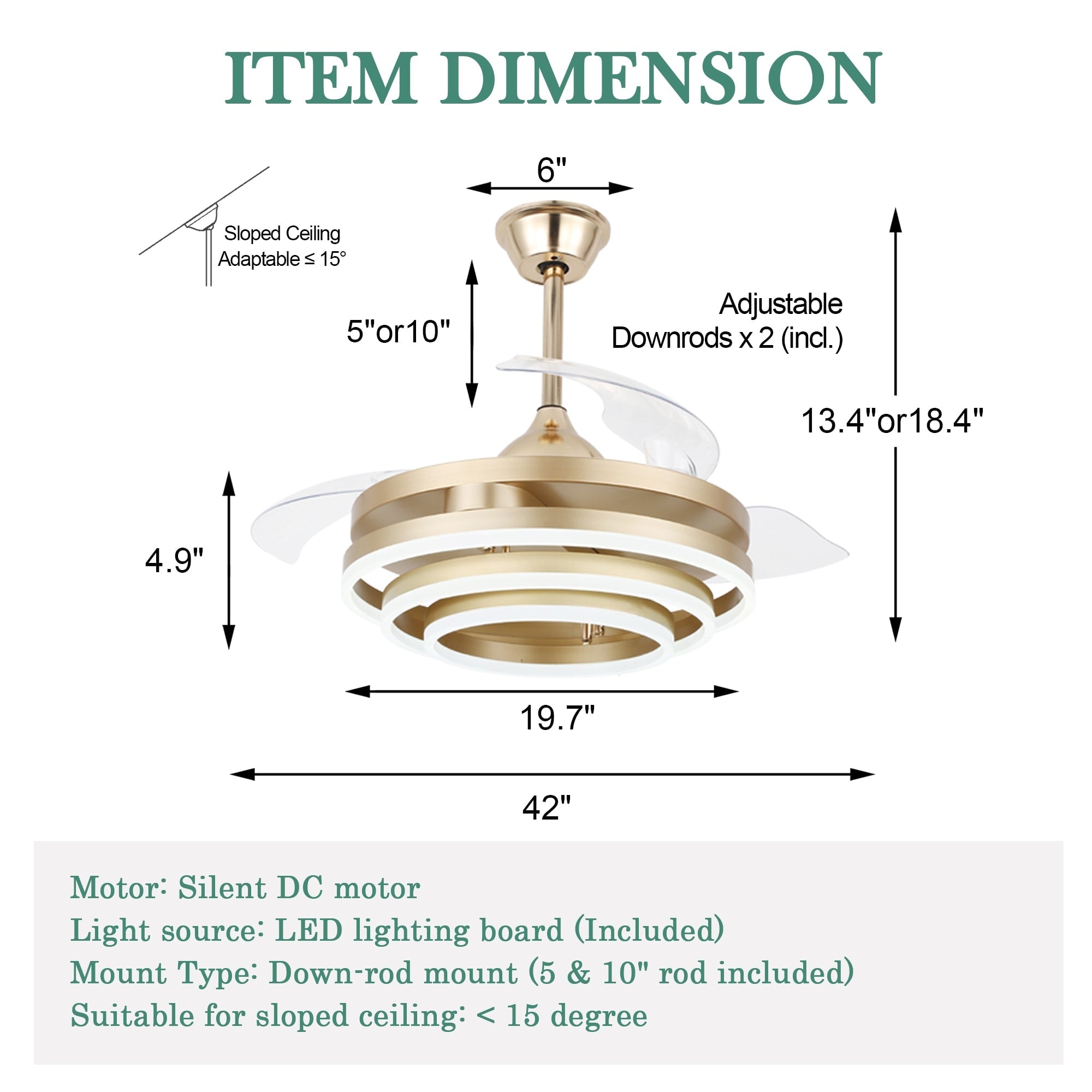 Cusp Barn 42 Retractable Ceiling Fan with Lights and Remote DIY Shape Fandelier Modern Silent DC Motor LED Ceiling Light