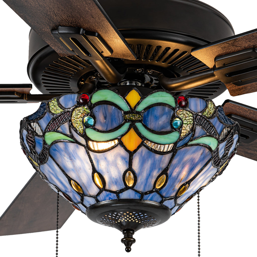 Della River of Goods Oil-Rubbed Bronze and Stained Glass 52-Inch 3-Light Remote-Controlled Ceiling Fan