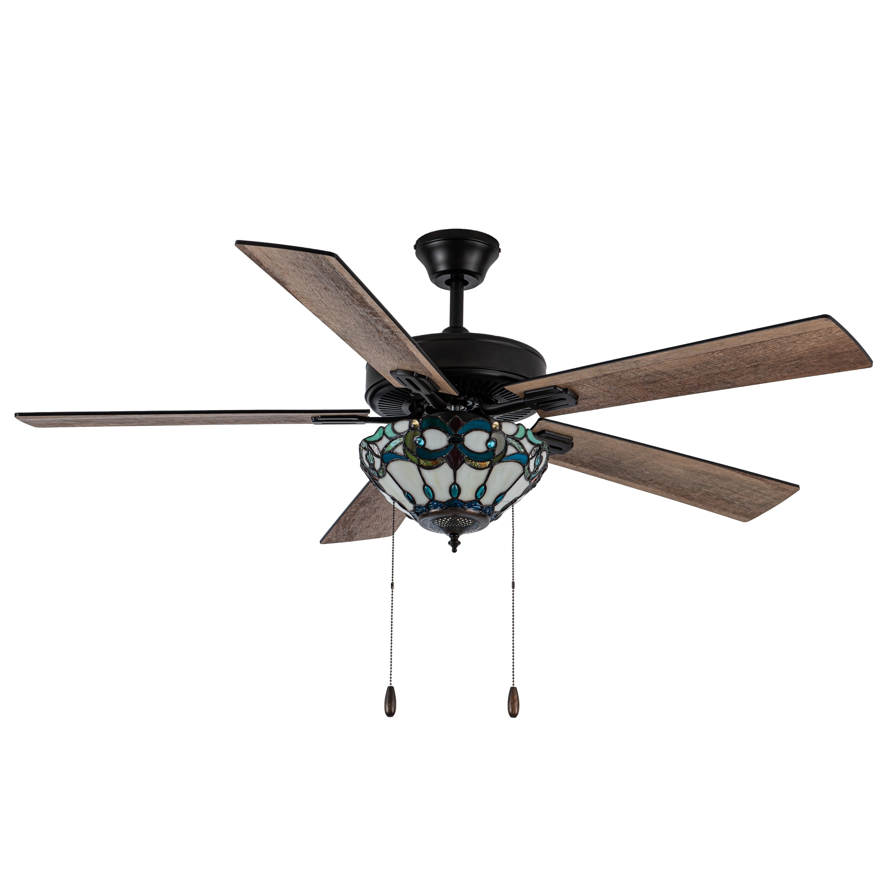 Della River of Goods Oil-Rubbed Bronze and Stained Glass 52-Inch 3-Light Remote-Controlled Ceiling Fan