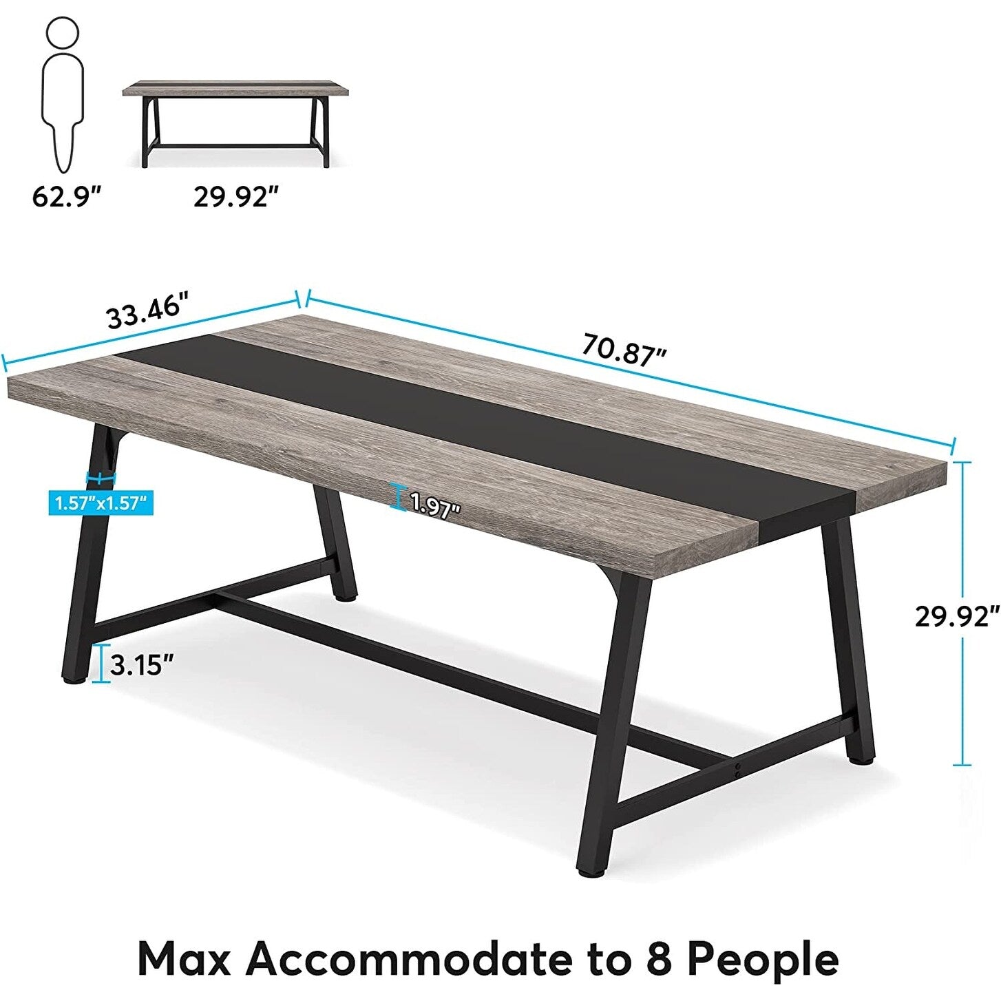 Dining Table for 8 People, 70.87-inch Rectangular Wood Kitchen Table