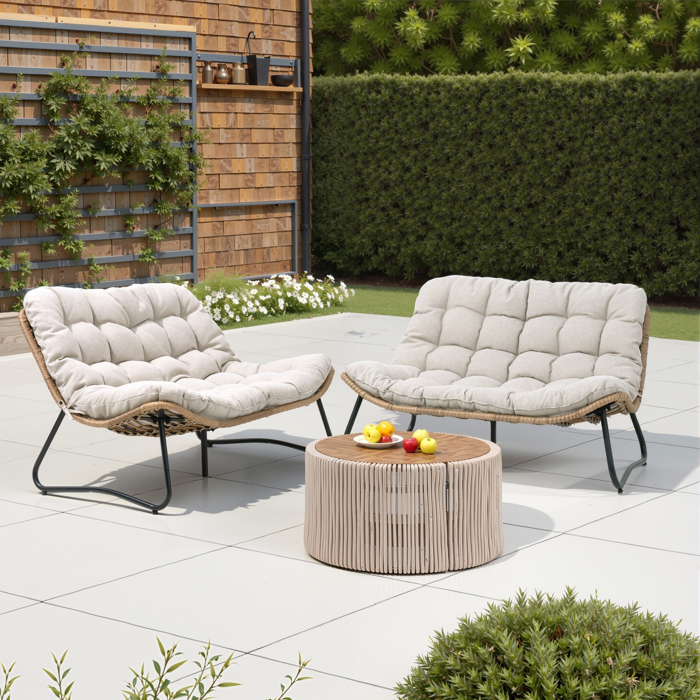 Double Papasan Chair Loveseat with Cushion, All-weather PE Rattan and Metal Frame for Indoor Outdoor