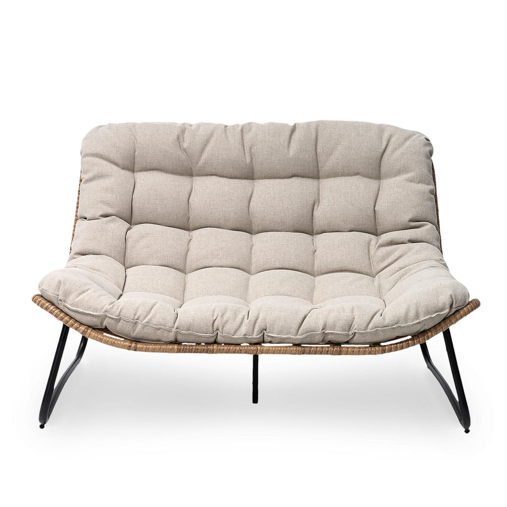 Double Papasan Chair Loveseat with Cushion, All-weather PE Rattan and Metal Frame for Indoor Outdoor