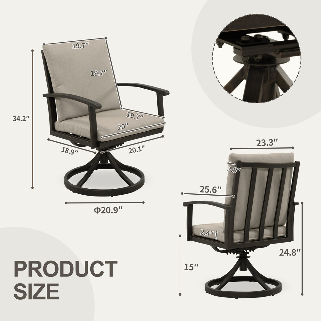 EGEIROS LIFE AluLux 9-Piece Aluminum Patio Dining Set with 2 Swivel Dining Chairs, 6 Dining Chairs and Washable Cushions