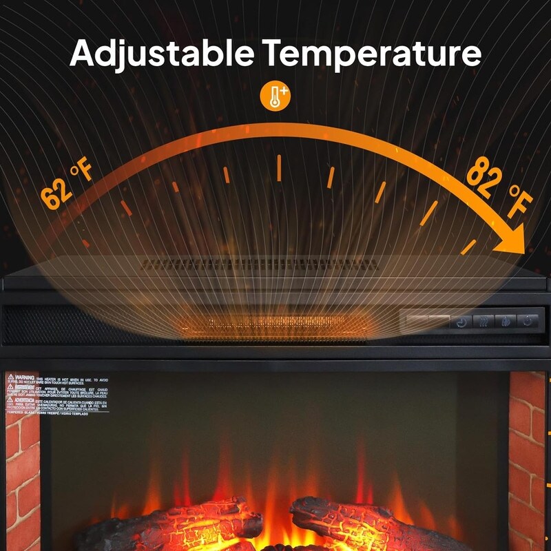 Electric Fireplace Insert with Adjustable Heating, Brightness, Timer and Overheat Protection, 1400W, CSA Listed