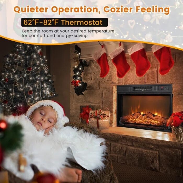 Electric Fireplace Insert with Adjustable Heating, Brightness, Timer and Overheat Protection, 1400W, CSA Listed