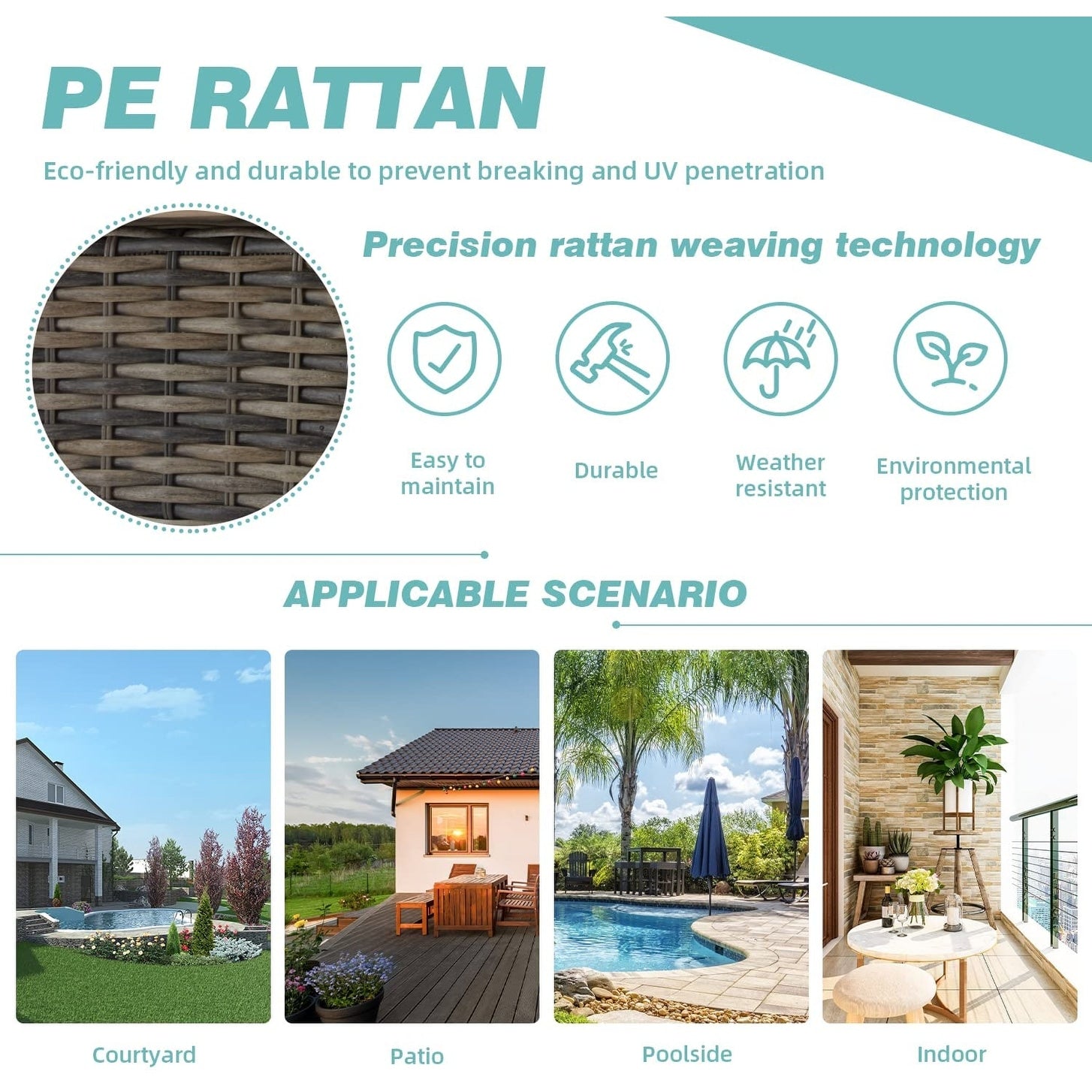 Erommy Outdoor 360° Swivel Rocking Patio Chairs Set with Thickened Cushions, Tempered Glass Coffee Table for Backyard, Garden