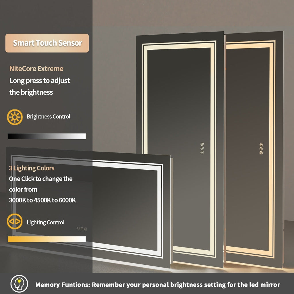 Extra Large LED Lighted Bathroom Mirror Wall Anti-Fog Vanity 3 Colors