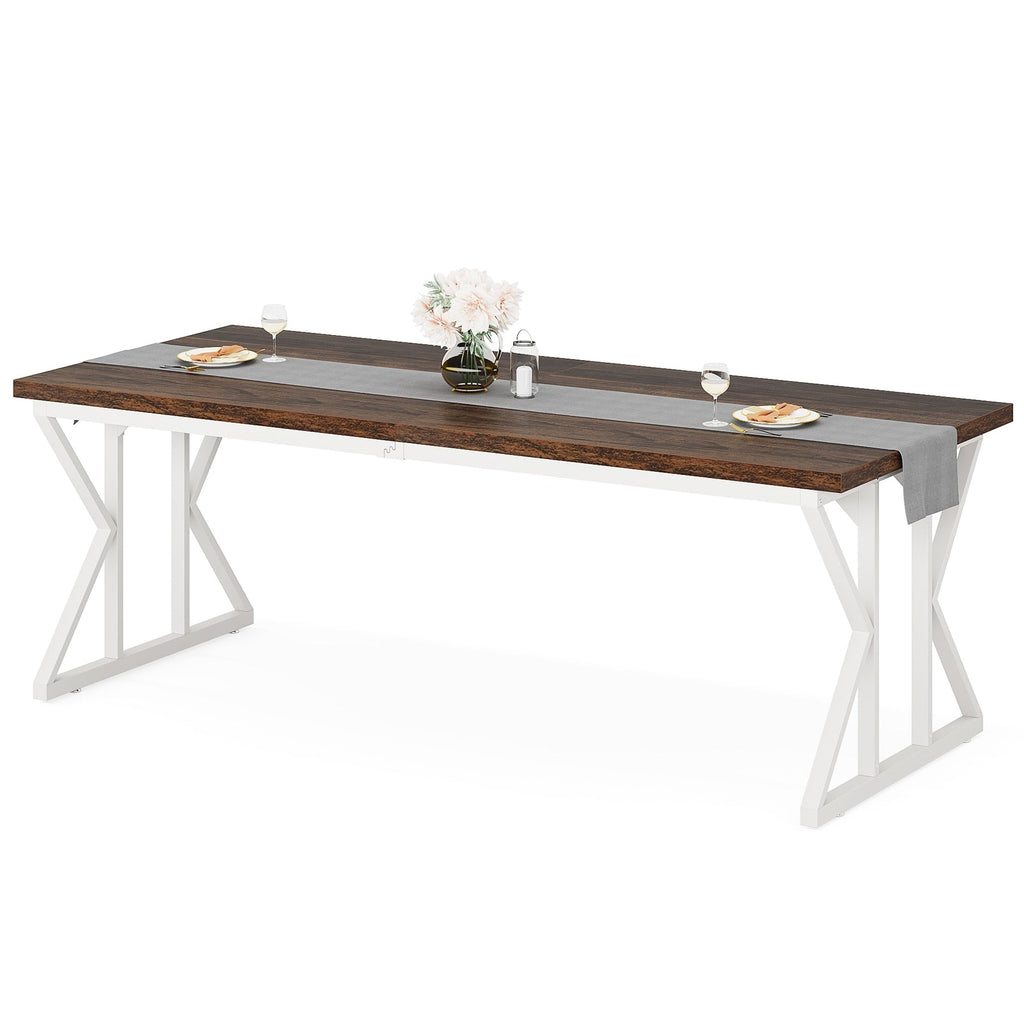 Farmhouse Dining Table for 6 People, 70.8-Inch Rectangular Wood Kitchen Table