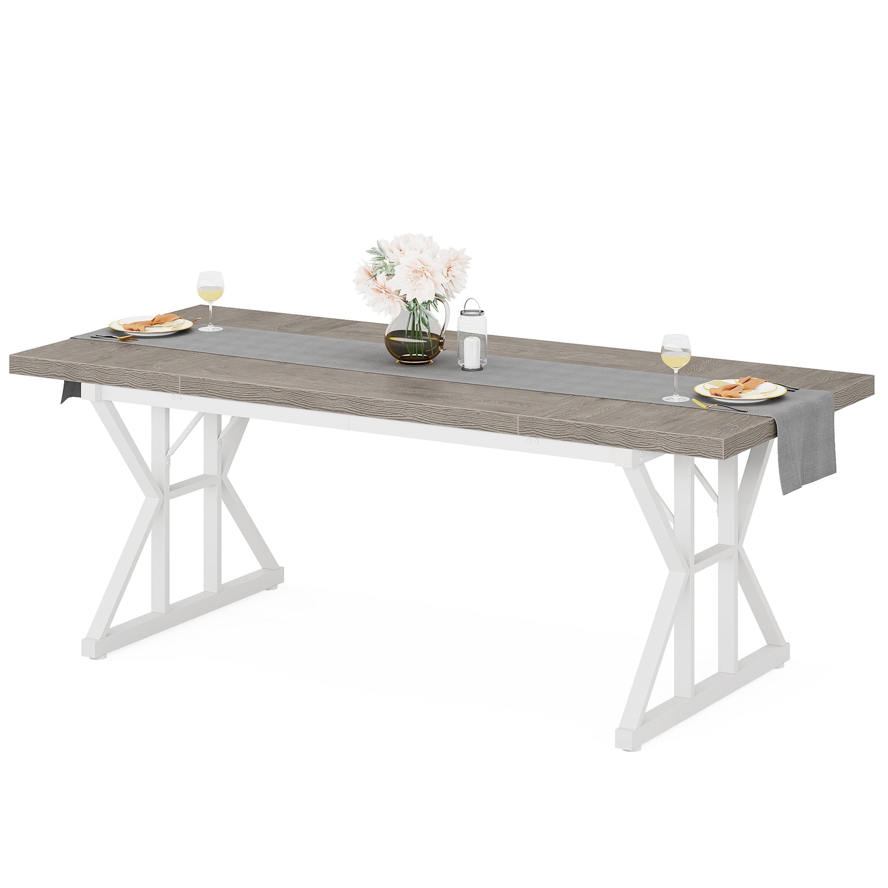 Farmhouse Dining Table for 6 People, 70.8-Inch Rectangular Wood Kitchen Table