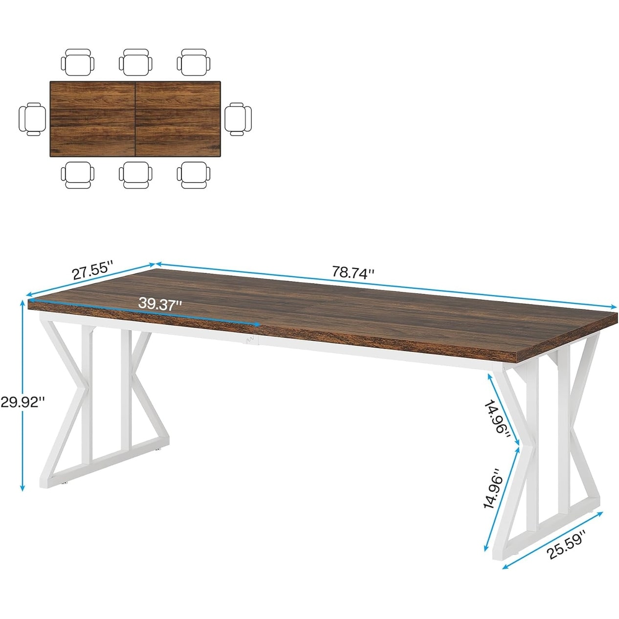 Farmhouse Dining Table for 6 People, 70.8-Inch Rectangular Wood Kitchen Table