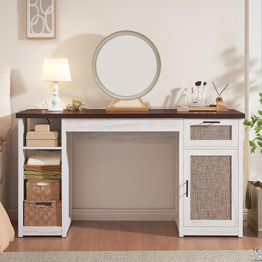 Farmhouse Executive Desk Home Office Desk File Drawer Monitor Stand Power Outlet