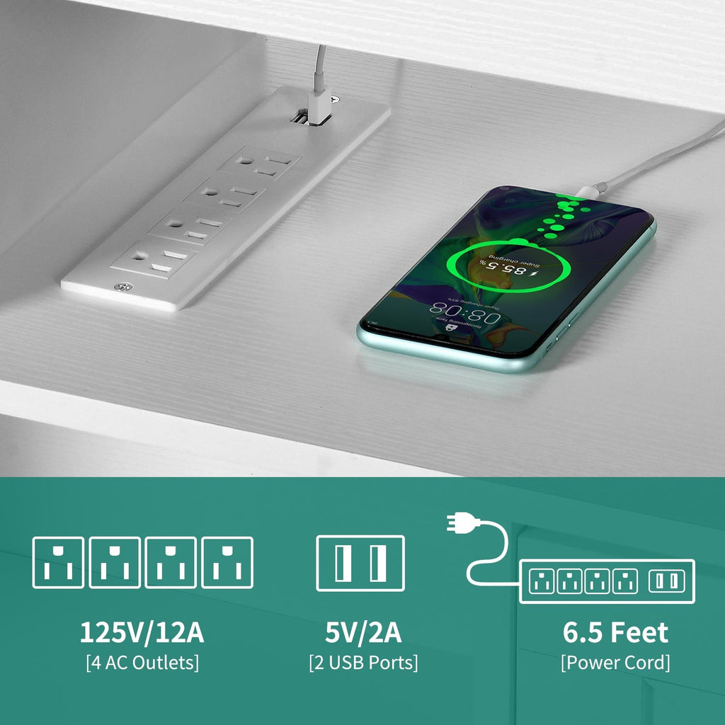 Farmhouse TV Stand for up to 65 TV with Doors and Open Shelves Media Console Power Outlet