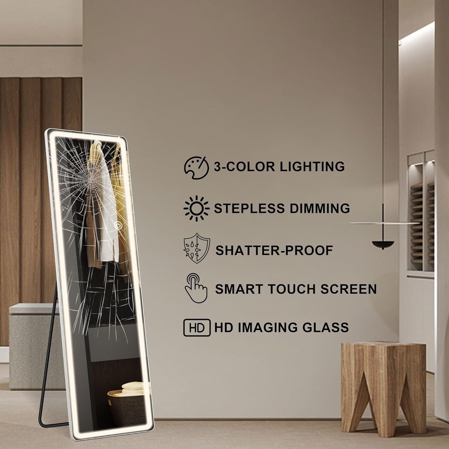 Floor Mirror with LED Light, 64 x 21 Full Length Mirror with Stand, Hanging Mirror Wall Mounted Mirror Full Body Mirror