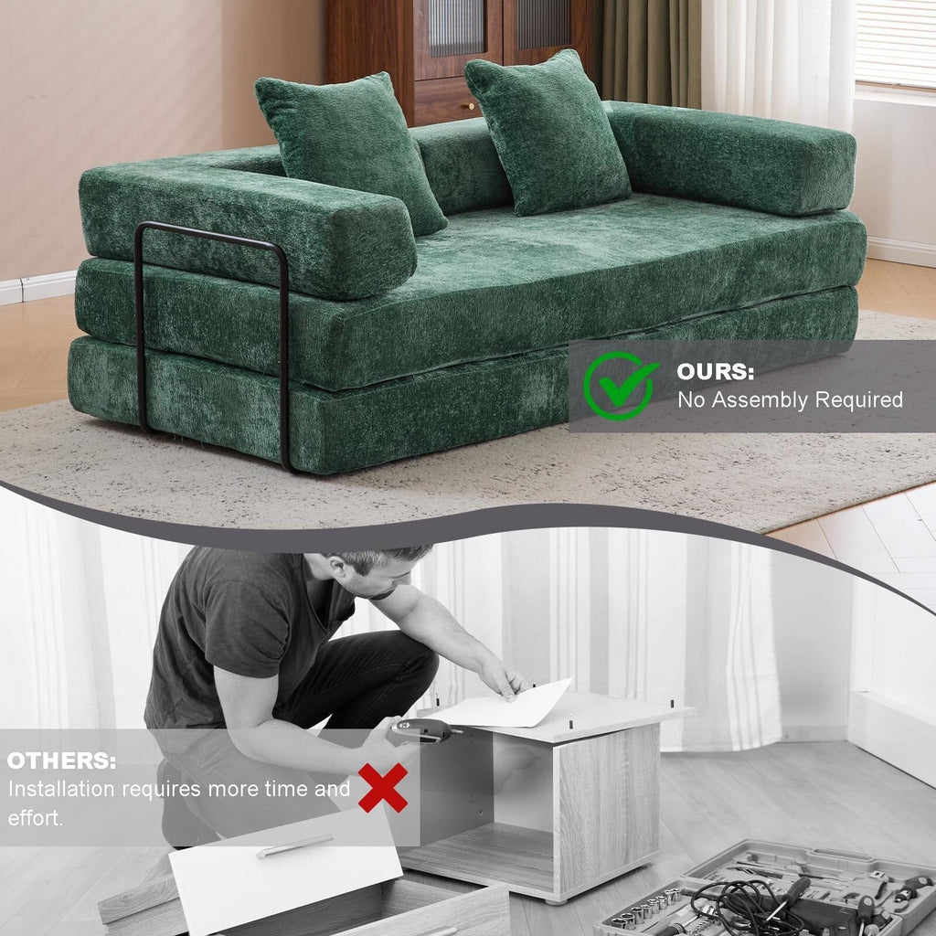 Floor Sofa Bed Convertible with Pillow Back Chenille Fabric for Living Room Bedroom
