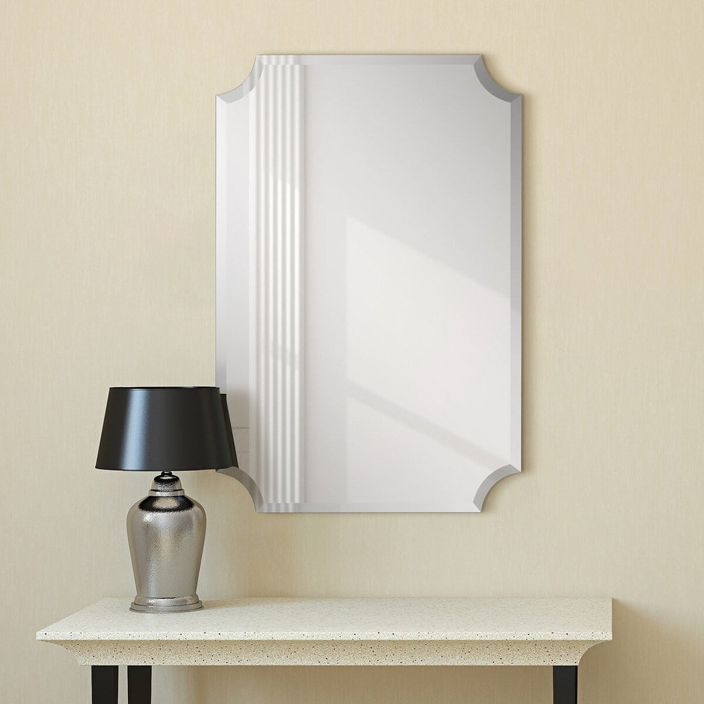 Frameless Rectangle Scalloped Beveled Wall Mirror, Bathroom, Vanity, Bedroom Mirror,1-beveled Edge - Clear