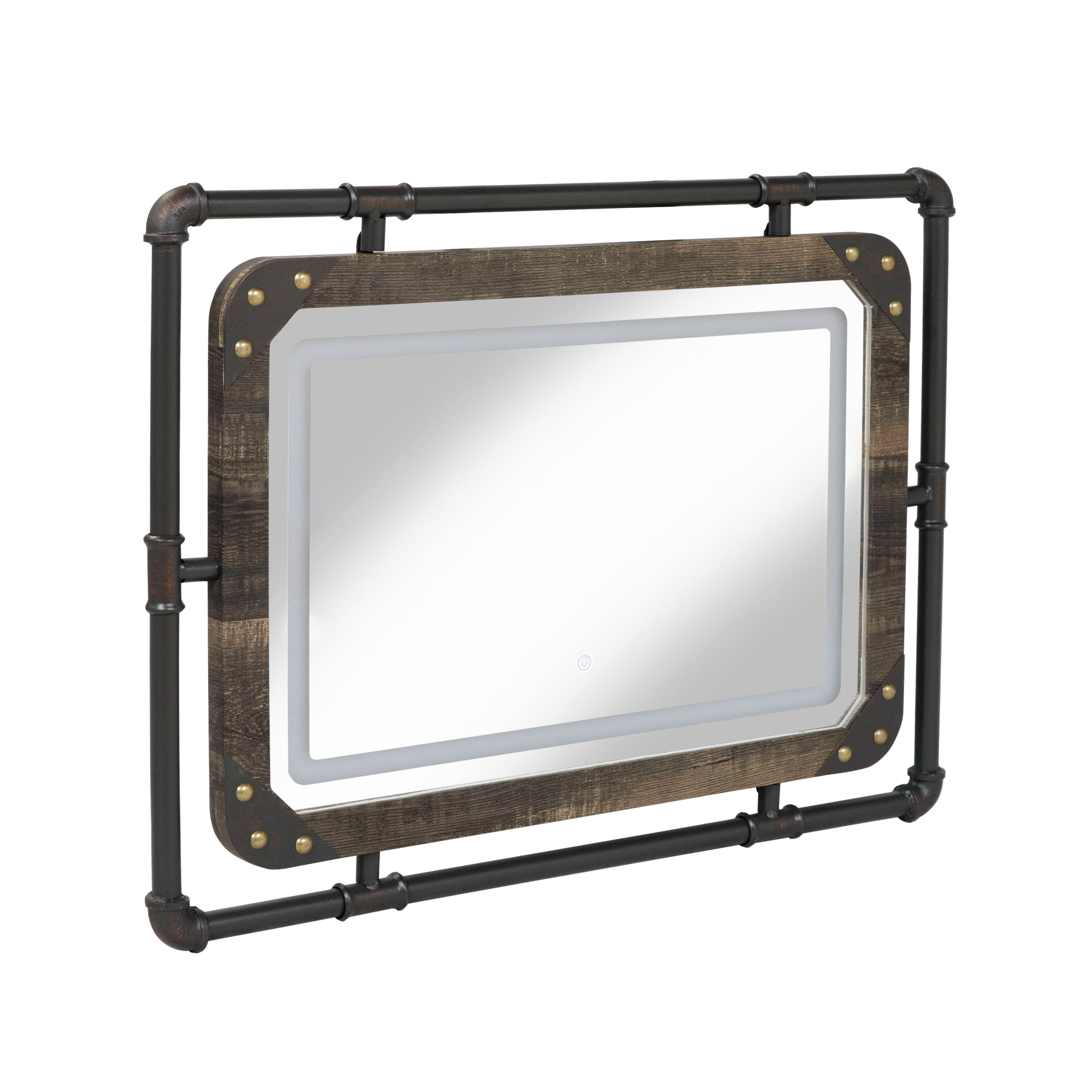 Furniture of America Inyo Industrial Metal Wall Mirror with LED Lights