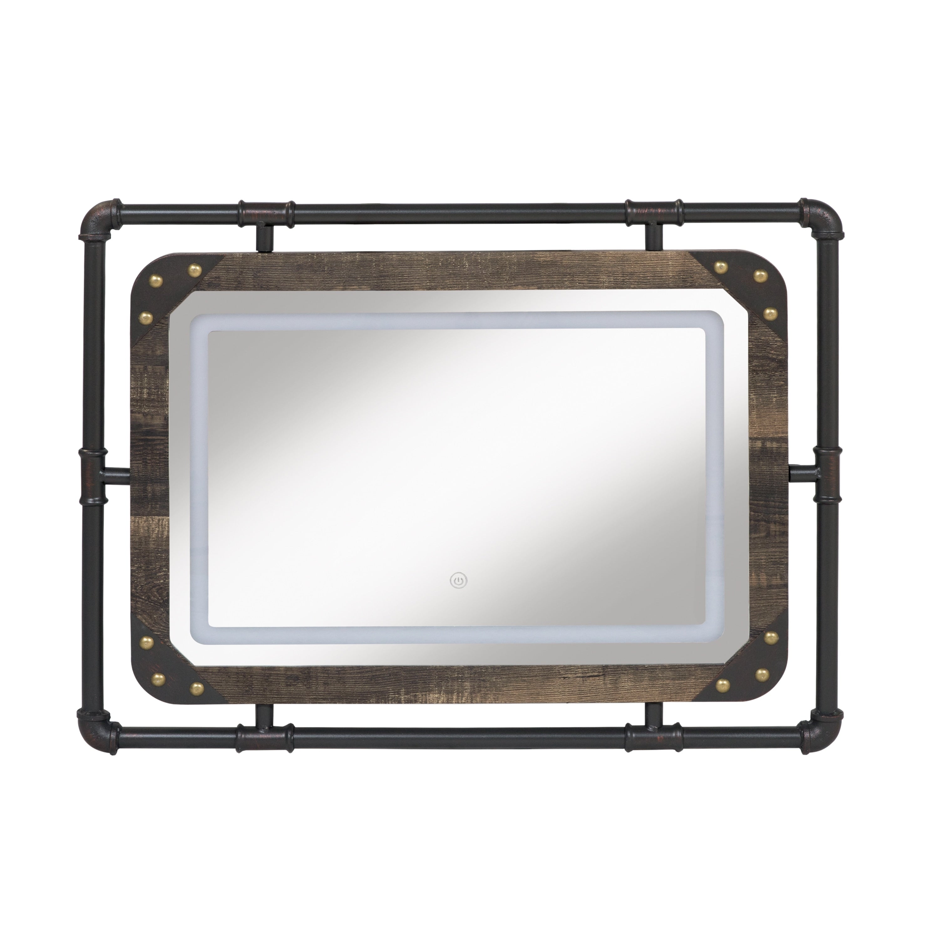 Furniture of America Inyo Industrial Metal Wall Mirror with LED Lights