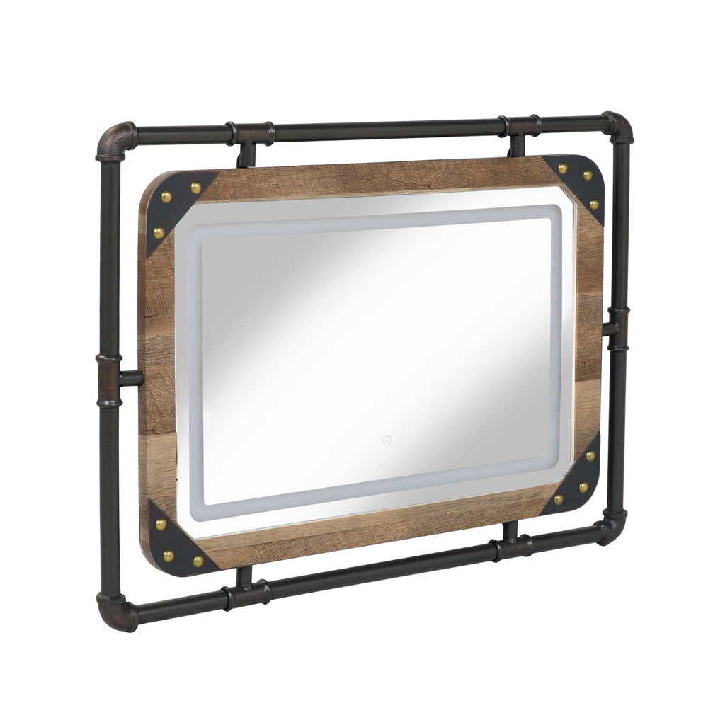 Furniture of America Inyo Industrial Metal Wall Mirror with LED Lights
