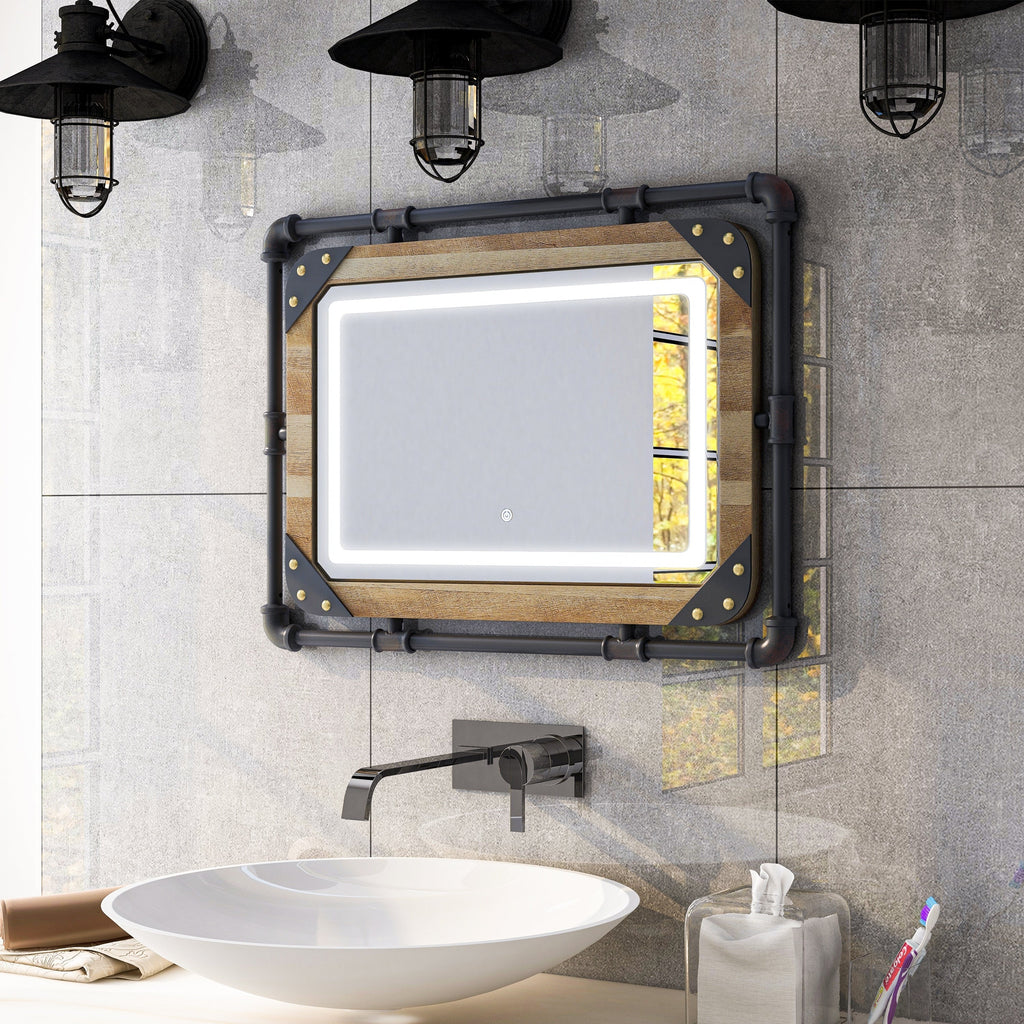 Furniture of America Inyo Industrial Metal Wall Mirror with LED Lights