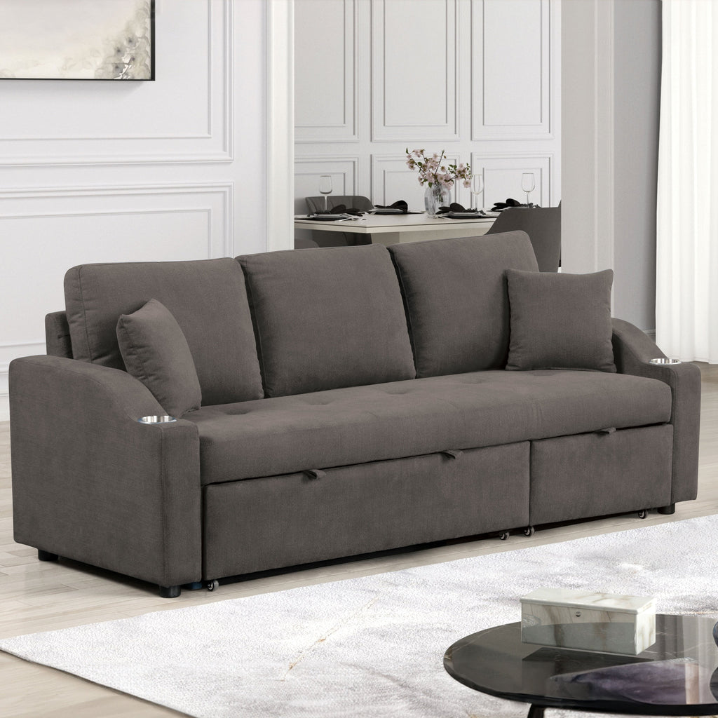 Furniture of America Scarlett Modern Tufted Space-Saving Sleeper Sofa Sectional with Cup Holders