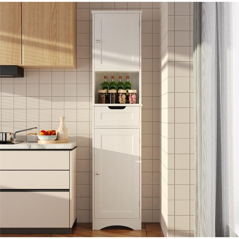 67'' Tall Bathroom Narrow Linen Cabinet, 5 Tiers Solid Wood Freestanding Storage Cabinet