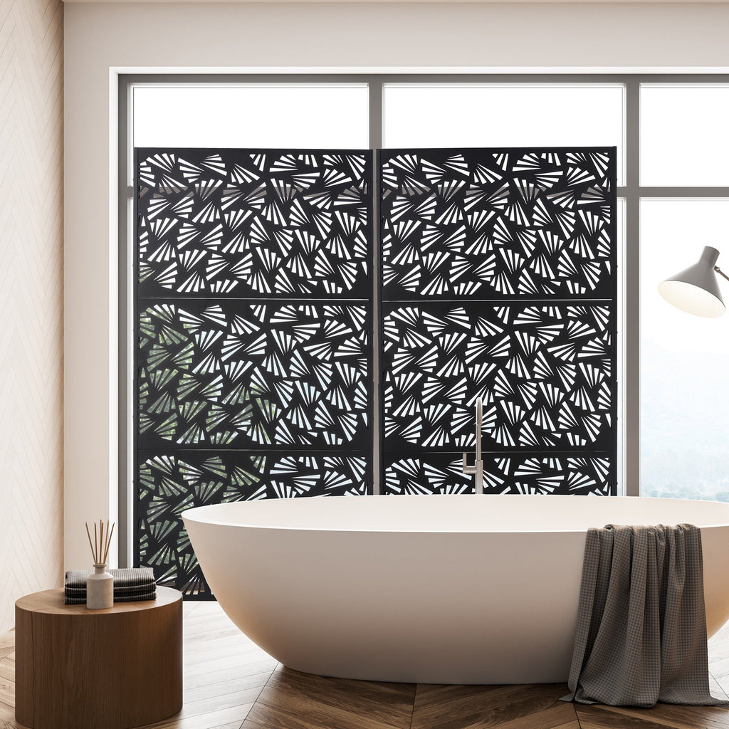 Glitzhome 6ft Galvanized Floral Patterned 3-Panel Privacy Screen Room Divider Fences