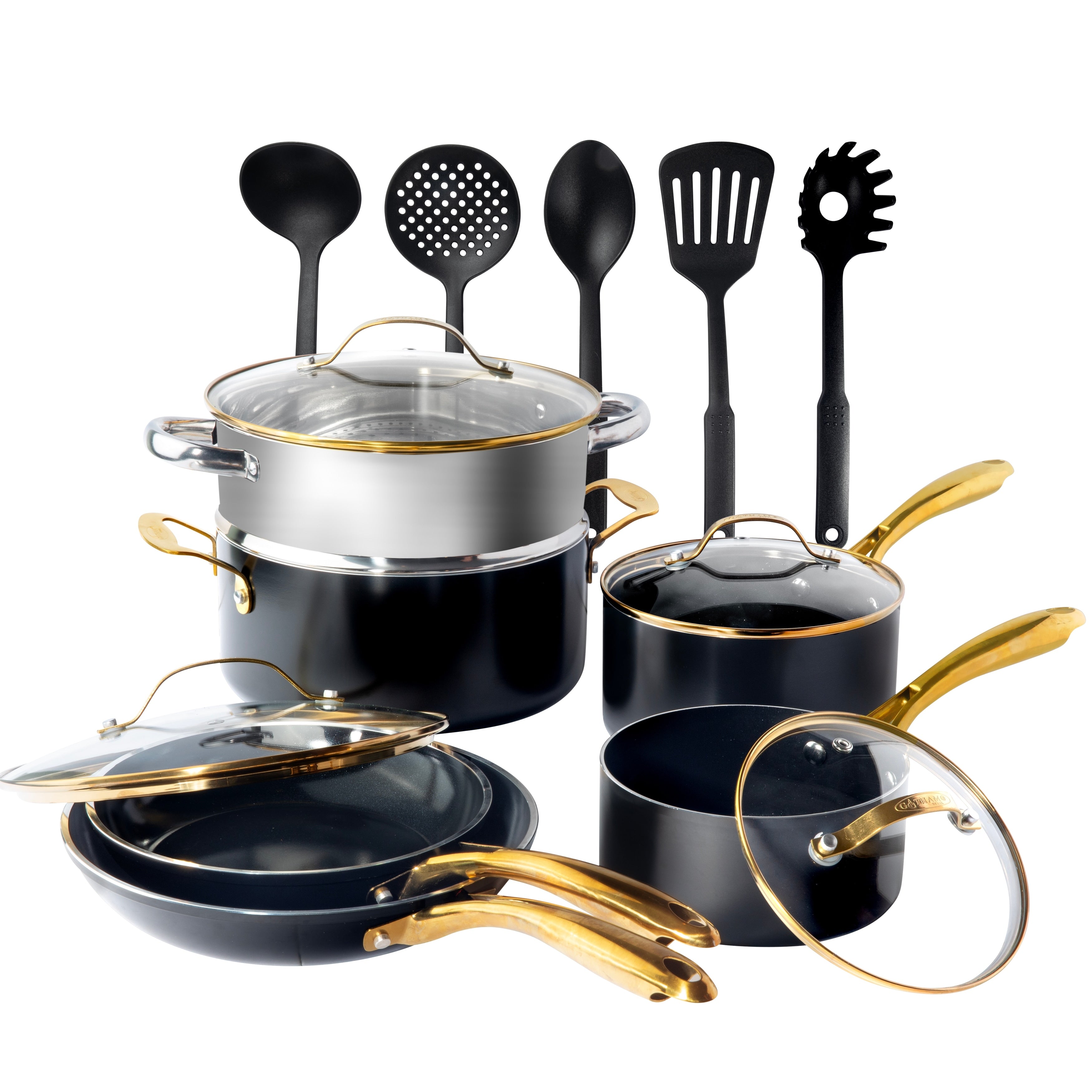 Gotham Steel Black Pots and Pans 15 Piece Ultra Nonstick Ceramic Cookware Set with Utensils