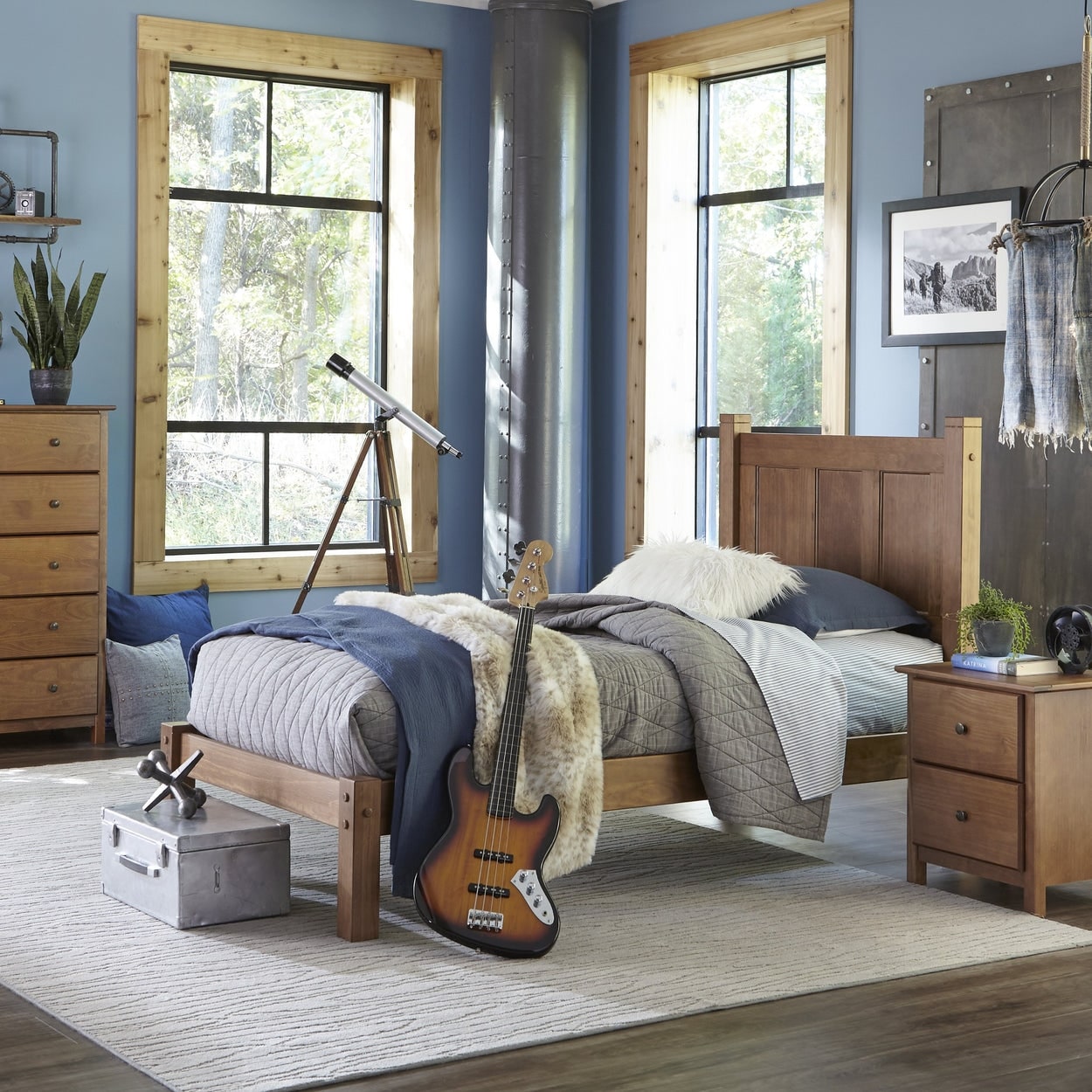 Grain Wood Furniture Shaker Solid Wood Panel Platform Bed