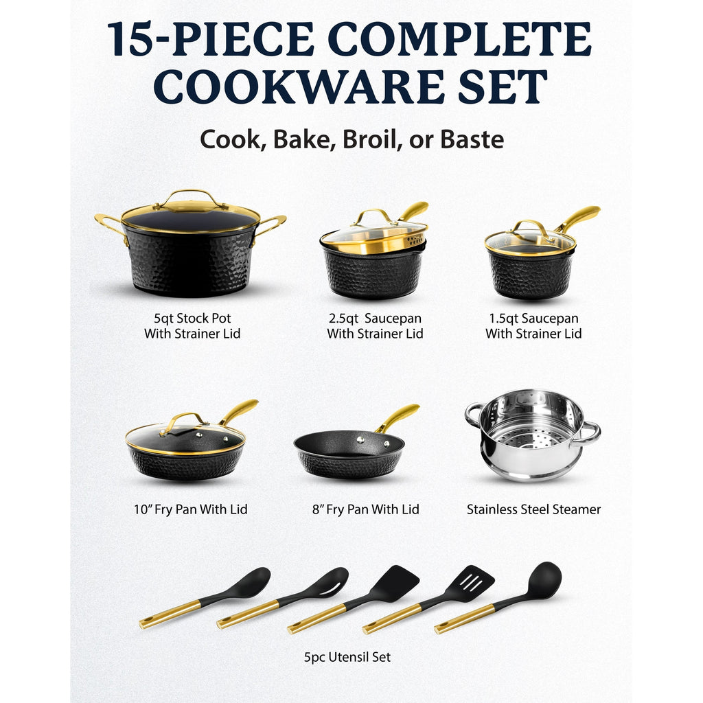 Granitestone Charleston Hammered 15 Piece Nonstick Cookware Set