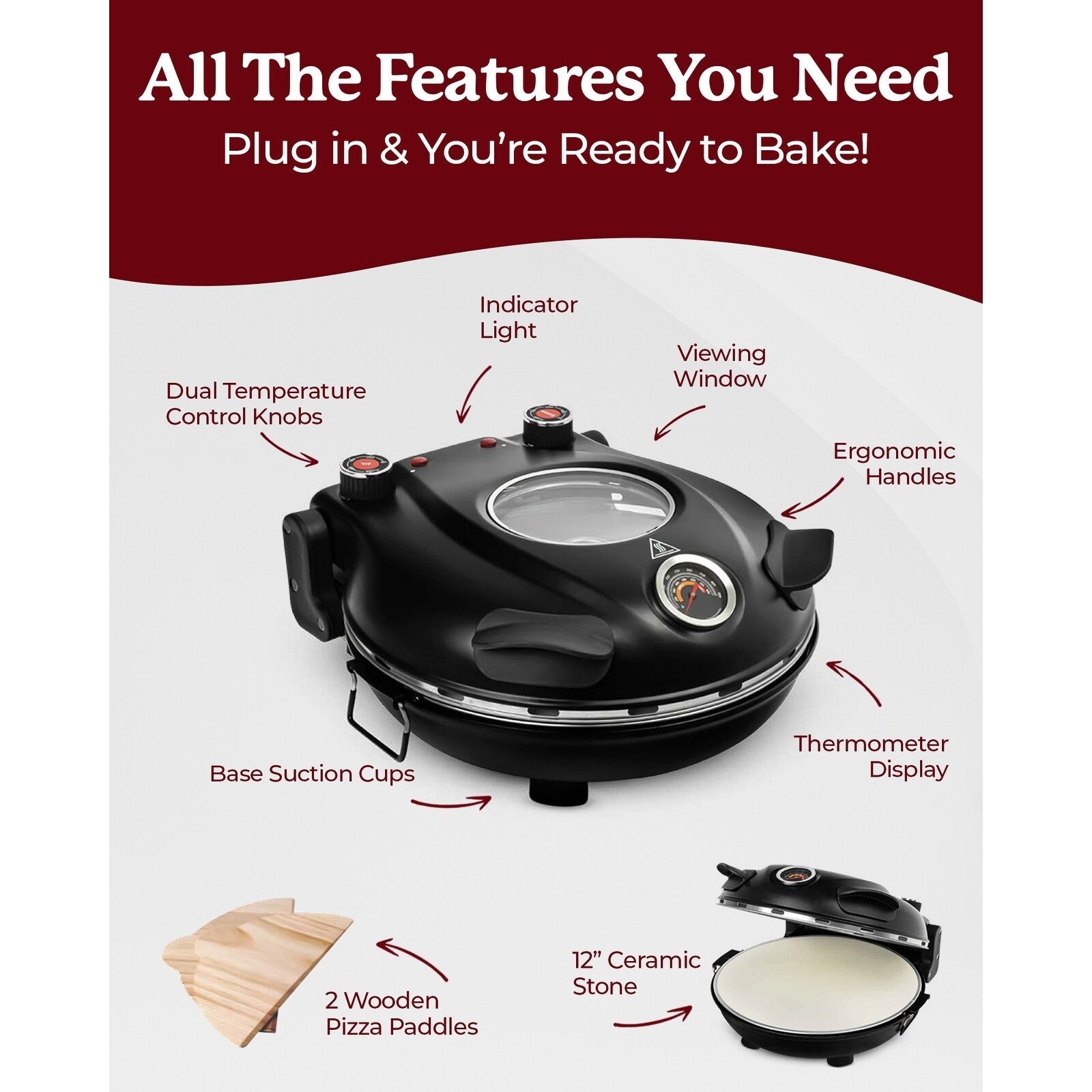 Granitestone Piezano Indoor/Outdoor Electric Pizza Oven w Ceramic Stone