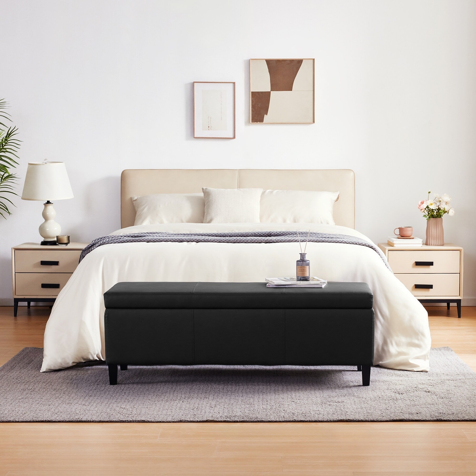 50.3 x 17.50 x 18 Upholstered Rectangular Storage Ottoman-Faux Leather