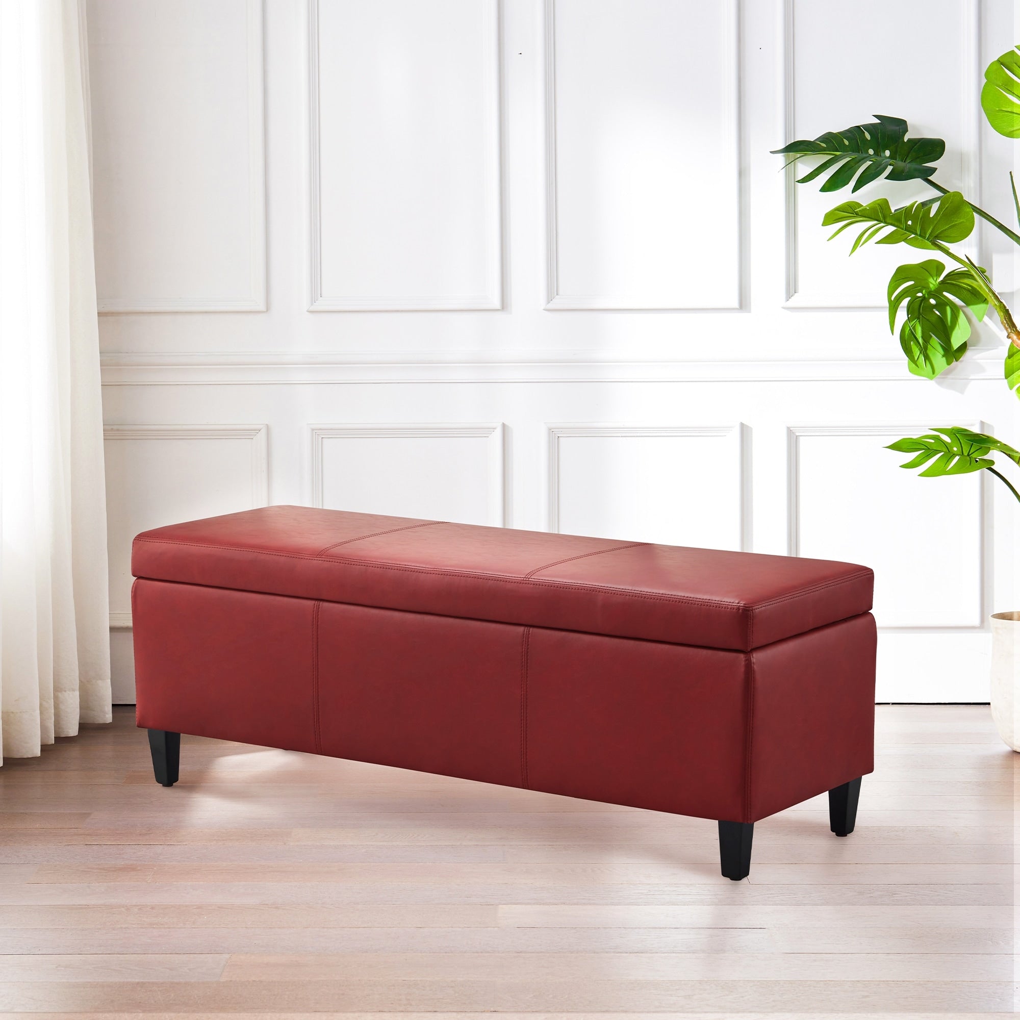 50.3 x 17.50 x 18 Upholstered Rectangular Storage Ottoman-Faux Leather