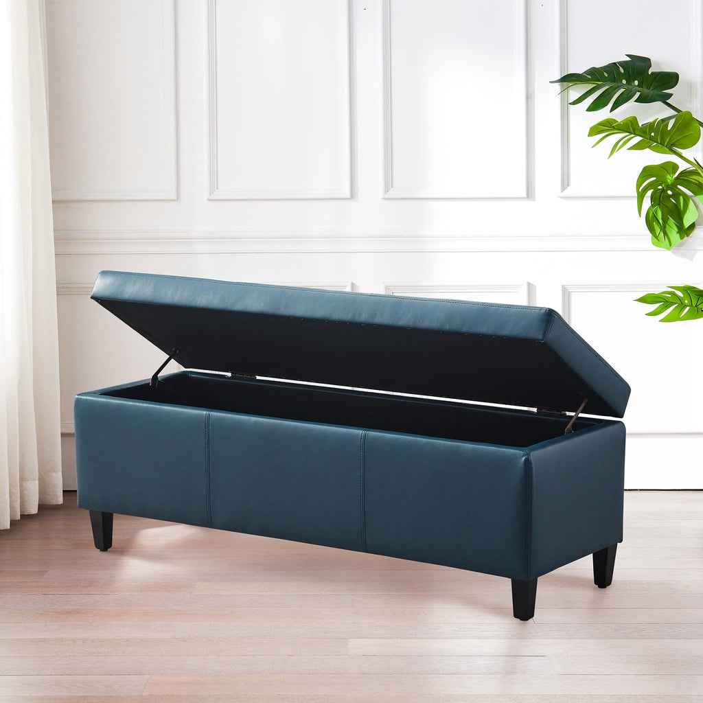 50.3 x 17.50 x 18 Upholstered Rectangular Storage Ottoman-Faux Leather