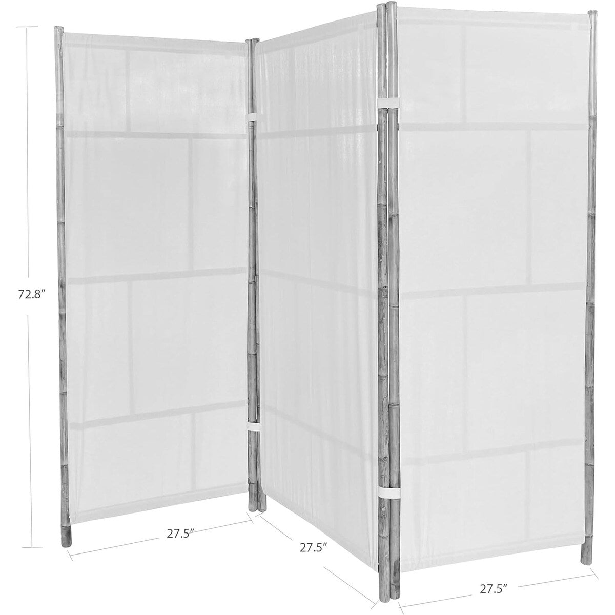 Handcrafted Bamboo Folding 3-Panel Room Divider Privacy Screen, Ecru Fabric