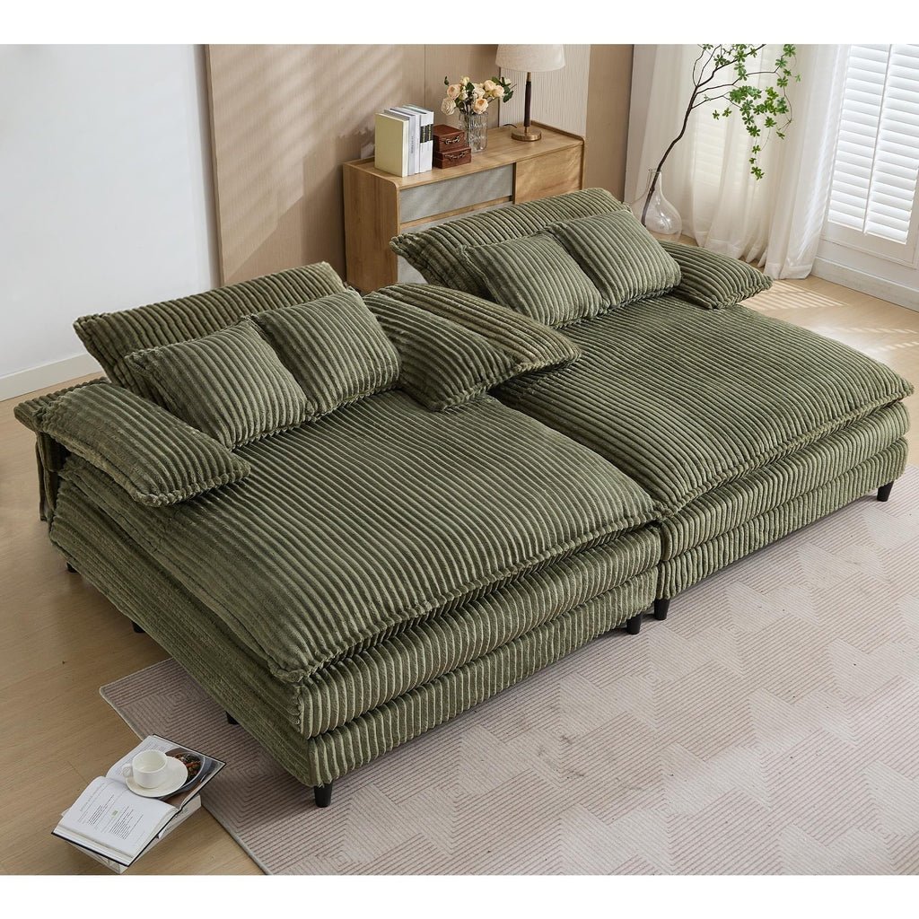 Harmonia 109 W Oversized Corduroy Sofa Bed, Deep Seat Double Lounge Chaise with 4 Pillows