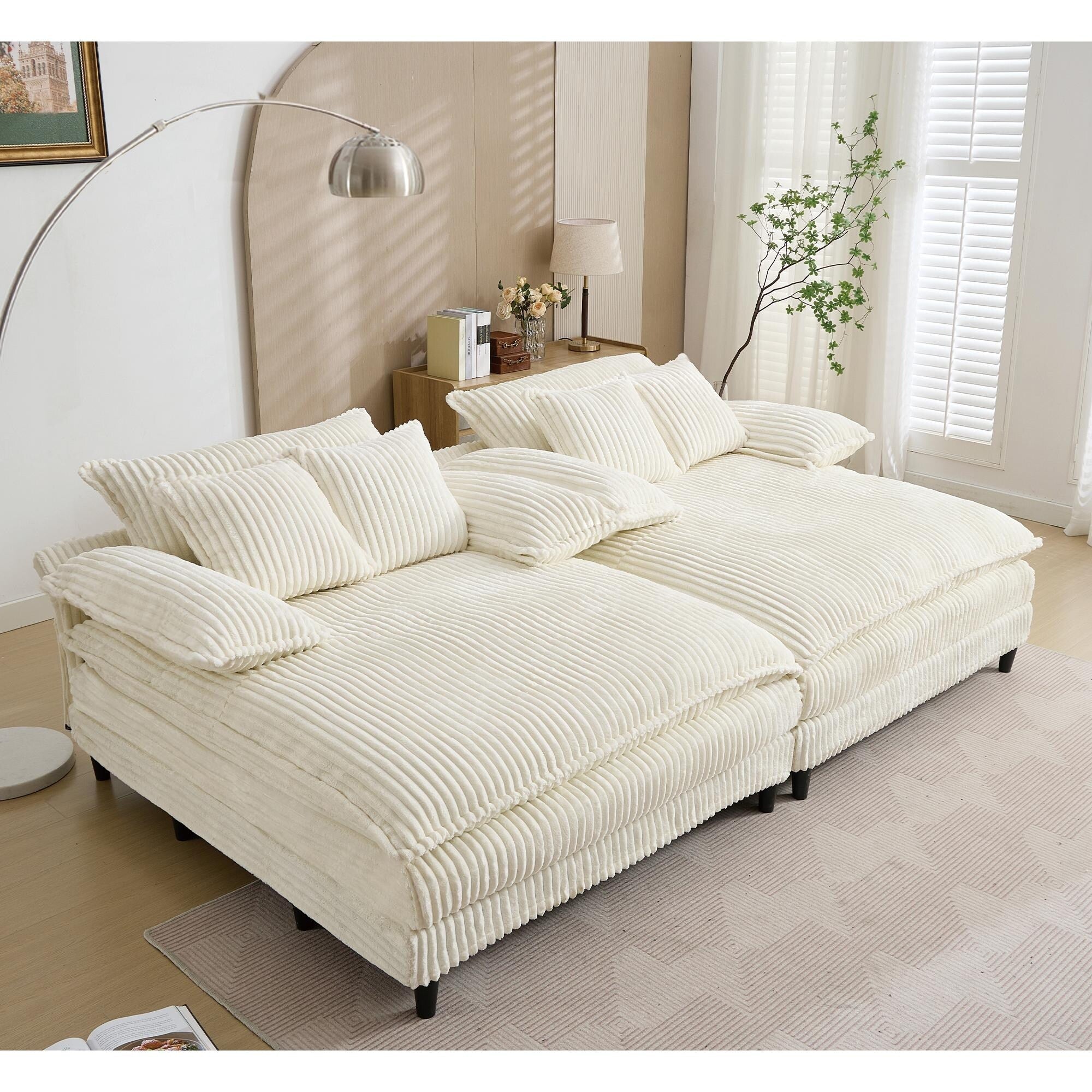 Harmonia 109 W Oversized Corduroy Sofa Bed, Deep Seat Double Lounge Chaise with 4 Pillows