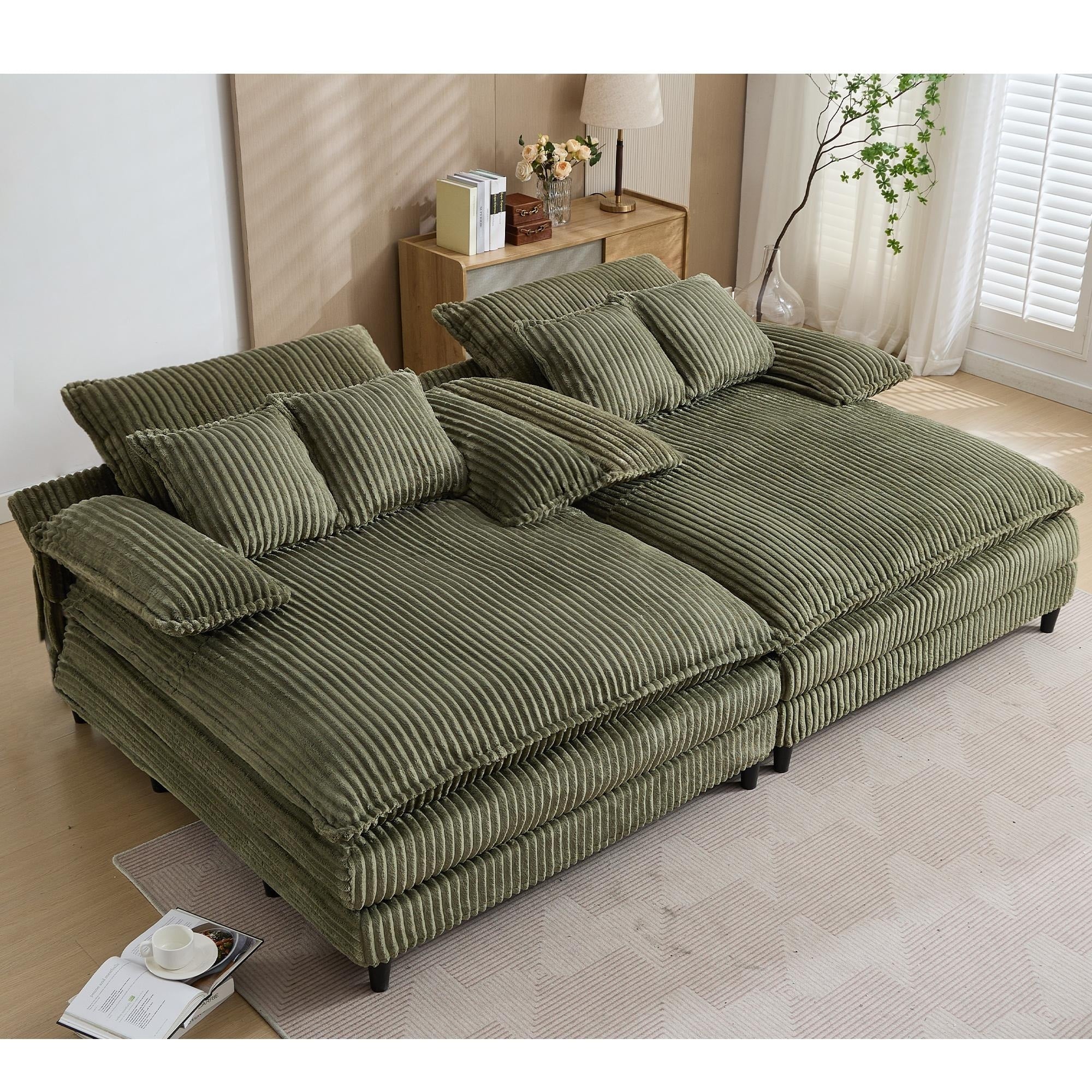 Harmonia 109 W Oversized Corduroy Sofa Bed, Deep Seat Double Lounge Chaise with 4 Pillows