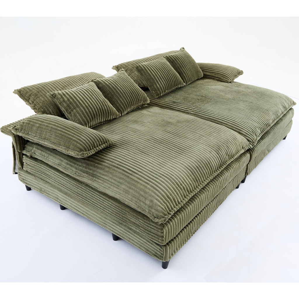 Harmonia 109 W Oversized Corduroy Sofa Bed, Deep Seat Double Lounge Chaise with 4 Pillows