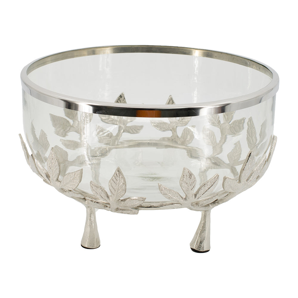 AB - SILVER DECORATIVE ALUMINIUM & GLASS BOWL