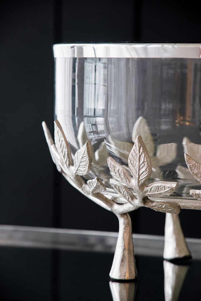 AB - SILVER DECORATIVE ALUMINIUM & GLASS BOWL