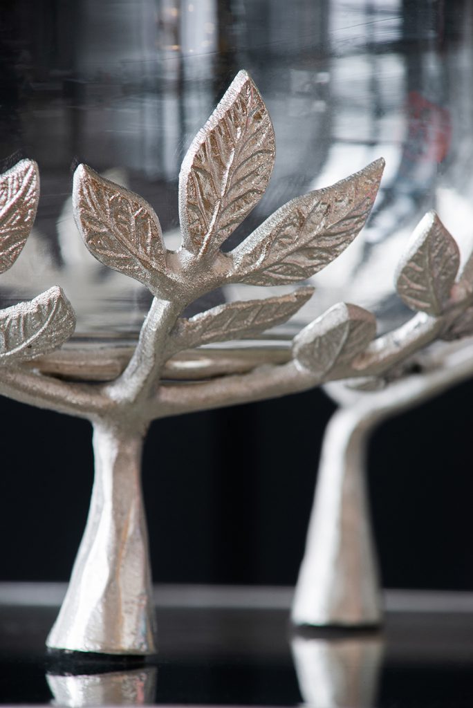 AB - SILVER DECORATIVE ALUMINIUM & GLASS BOWL