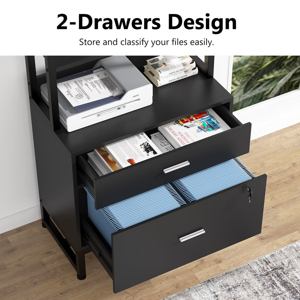 File Cabinet with 2 Drawer, Modern Filing Cabinet Printer Stand with Lock