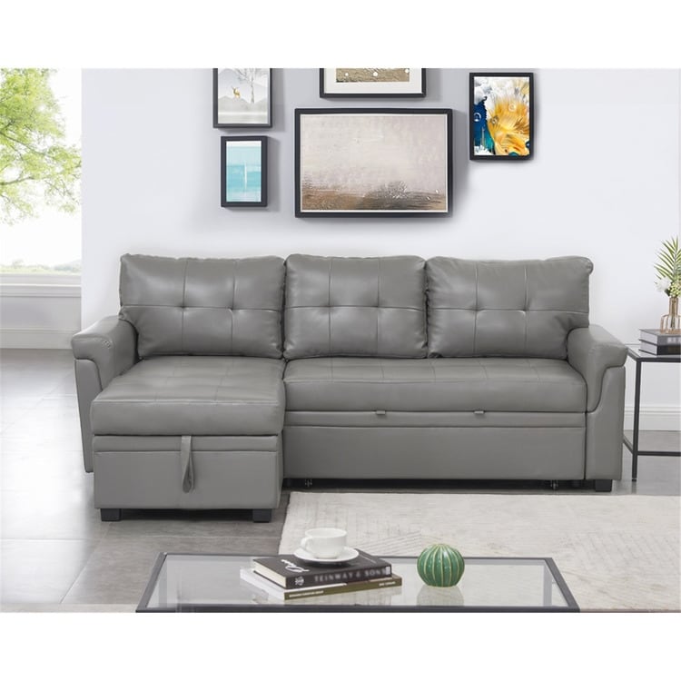 Convertible Reversible Sectional Sofa with Pull-Out Sleeper Bed, Hidden Storage Chaise, and Durable Legs