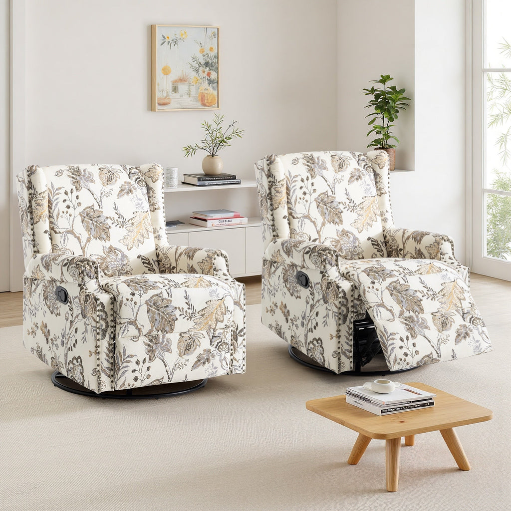 29'' W Pattern Swivel Glider Manual Push Back Recliner Chair Set of 2