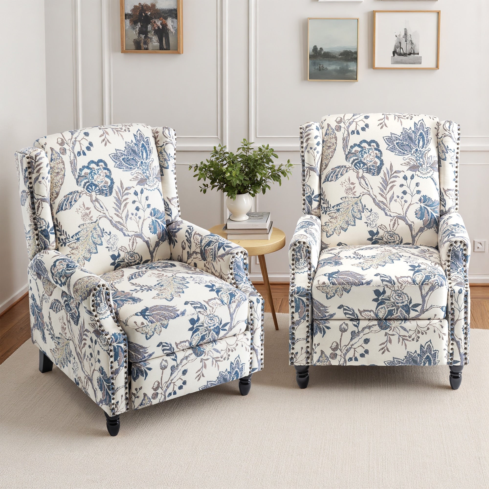 29'' W Vintage Floral Manual Push Back Recliner Chair Set of 2
