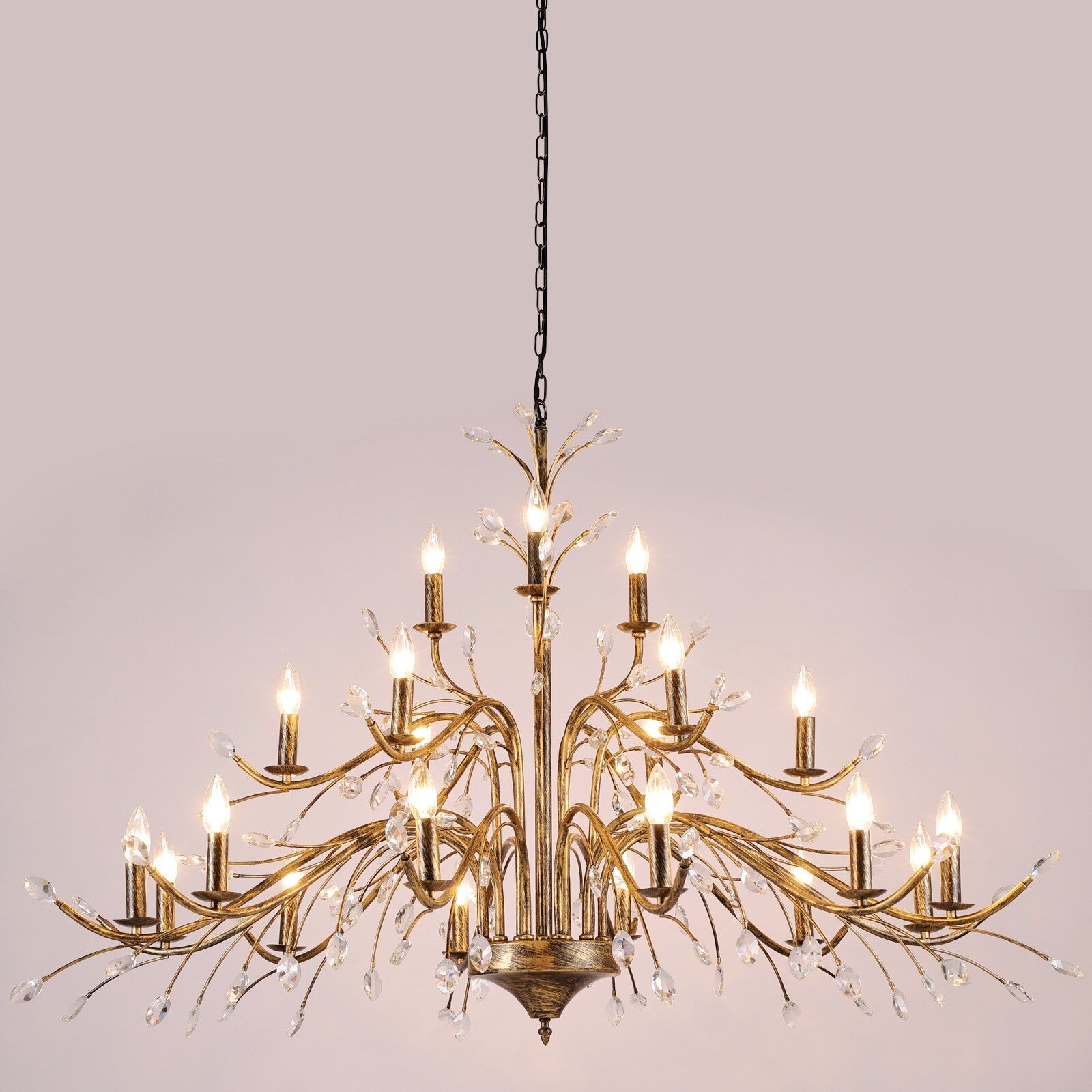 Farmhouse Retro Tree Branch Crystal Chandelier Candle-Style Pendant Light