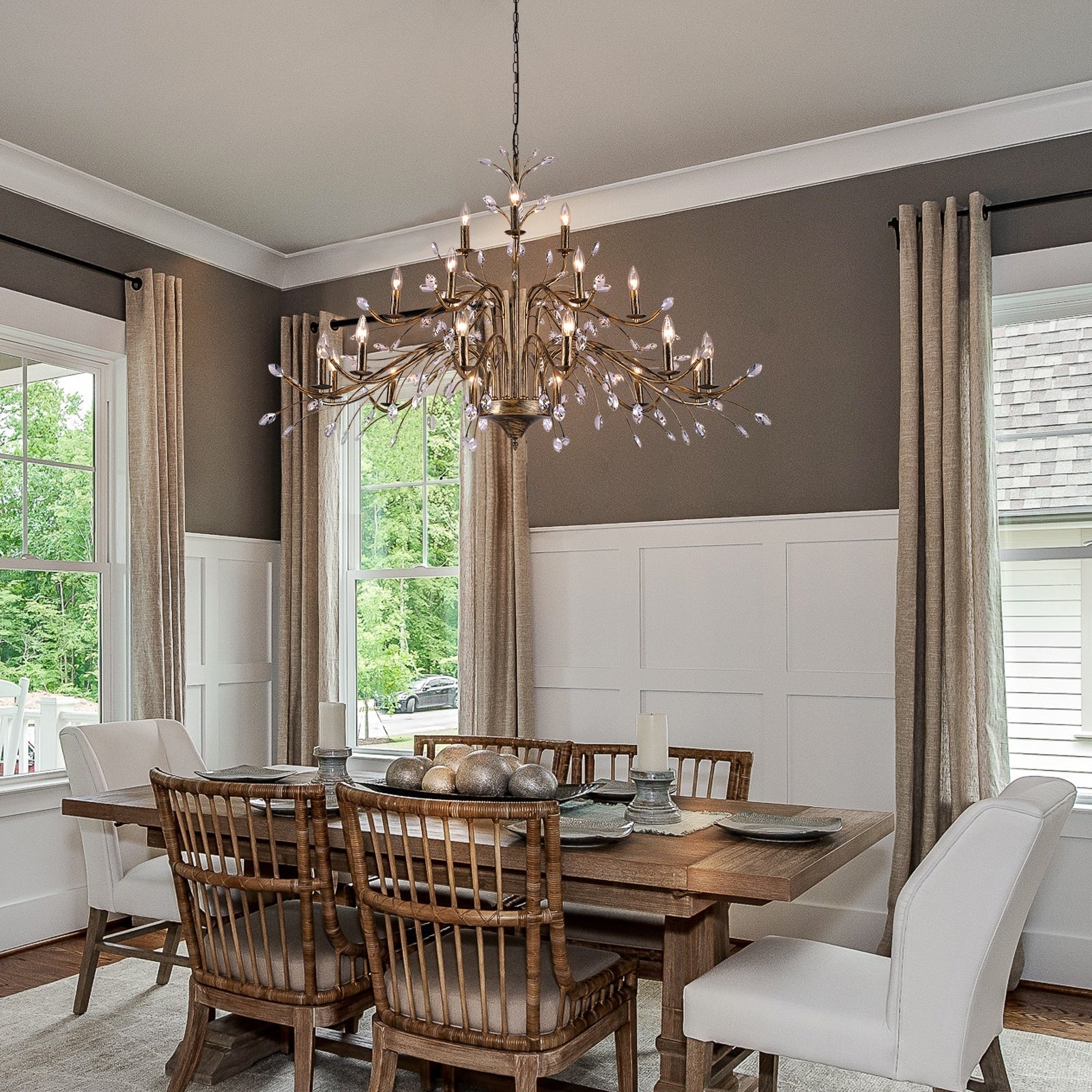 Farmhouse Retro Tree Branch Crystal Chandelier Candle-Style Pendant Light