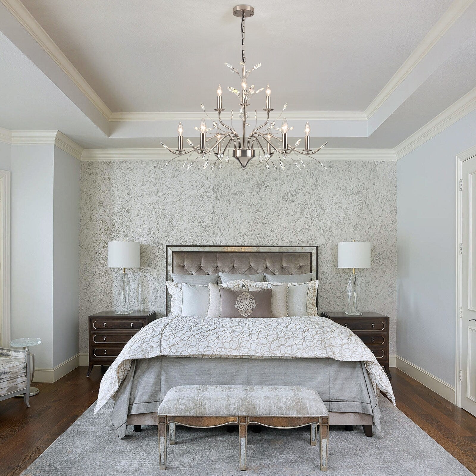 Farmhouse Retro Tree Branch Crystal Chandelier Candle-Style Pendant Light